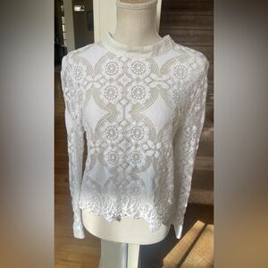 Wish White Floral Lace Blouse- Size M